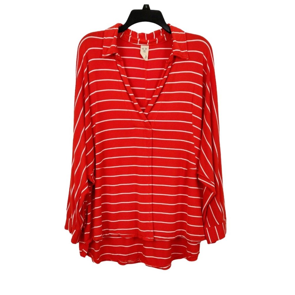 We The Free People Oversize Pullover Top Sz Medium Red Striped Slouchy Soft Cozy - Picture 2 of 11